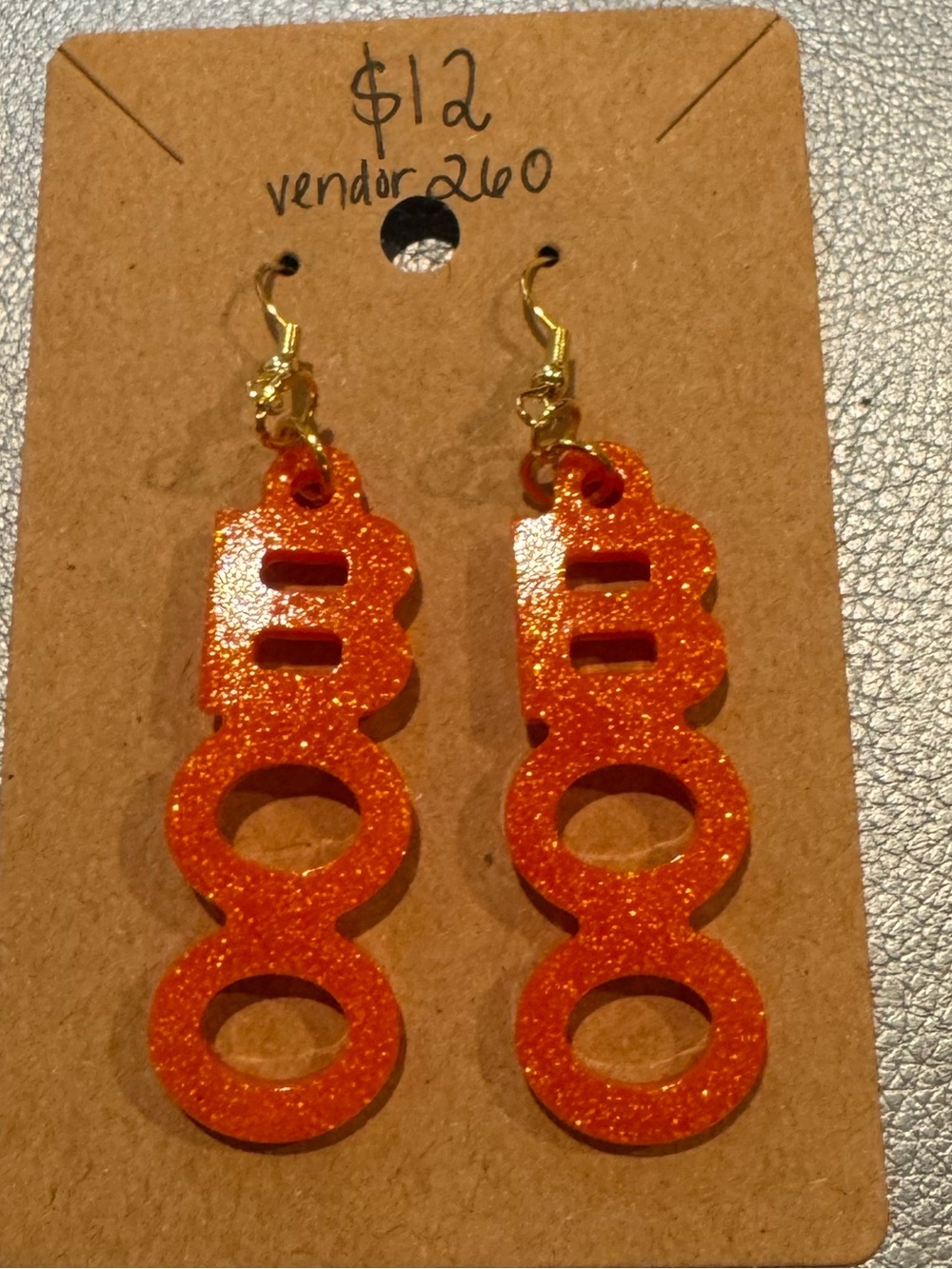 Orange Glitter BOO Earrings